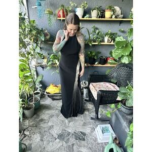 VTG Formal Niteline Beaded BLACK/SILVER EVENING GOWN Side Split 10